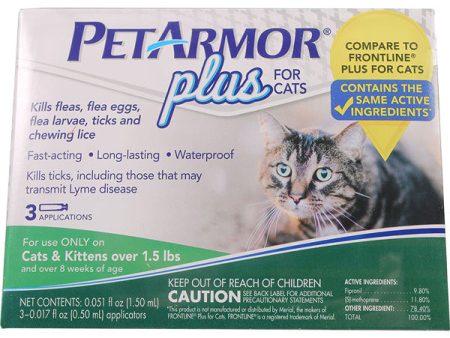 PETARMOR - Plus for Cats Flea and Tick Squeeze-On over 1.5 lb. - 3 Applications Cheap