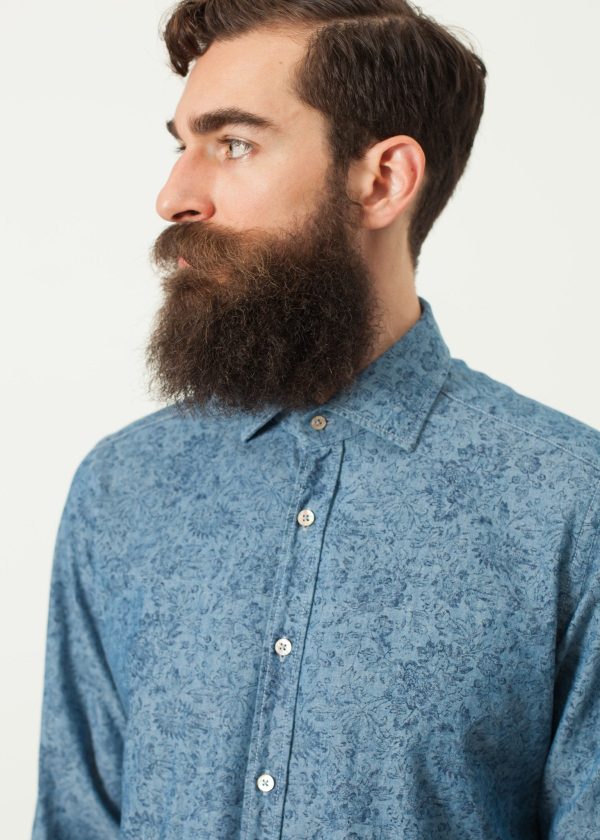 Floral Button-Up in Blue For Discount