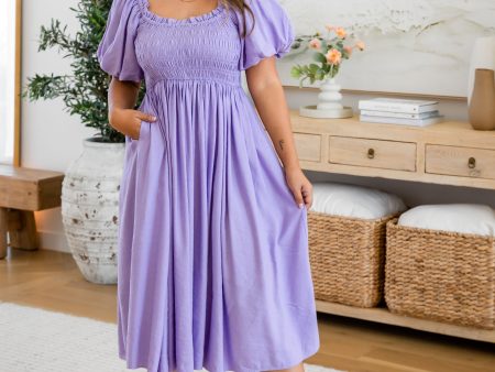 Stelle Linen Blend Dress in Lavender For Sale