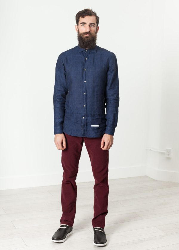 Button Up Shirt in Navy For Discount