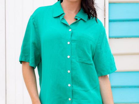 Samara Linen Blend Shirt in Jade For Discount