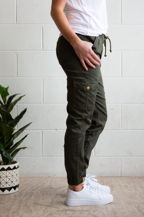 Florence Denim Joggers in Khaki Supply