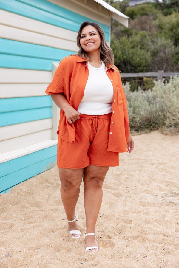 Samara Linen Blend Shirt in Rust For Sale