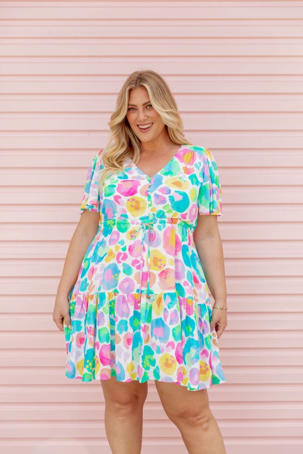 Esmae Linen Blend Dress in Pastel Leopard by Kasey Rainbow For Discount