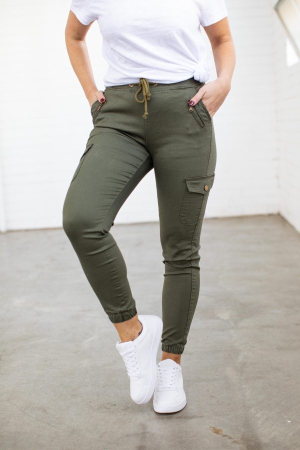 Florence Denim Joggers in Khaki Supply