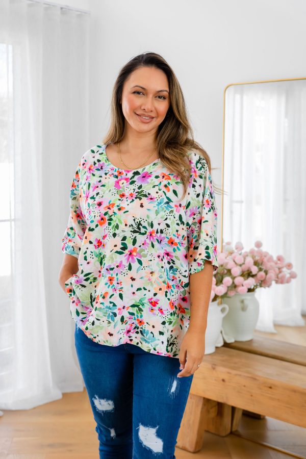 Julia Linen Blend Top in Rose Fleur Online