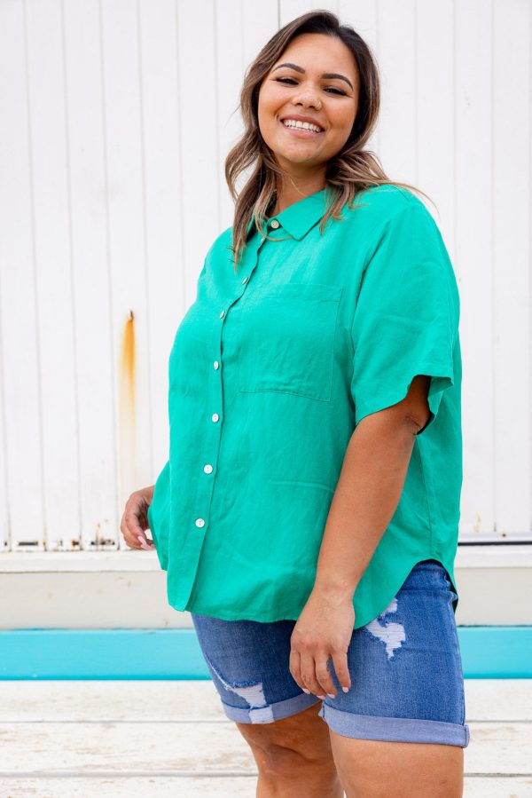 Samara Linen Blend Shirt in Jade For Discount