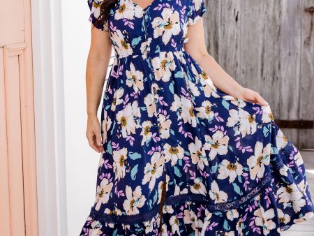 Milly Navy Floral Maxi Dress Supply