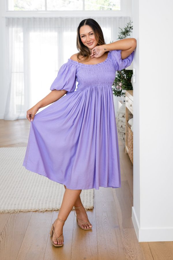 Stelle Linen Blend Dress in Lavender For Sale