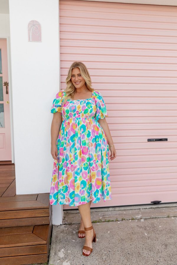 Stelle Linen Blend Dress in Pastel Leopard by Kasey Rainbow For Discount