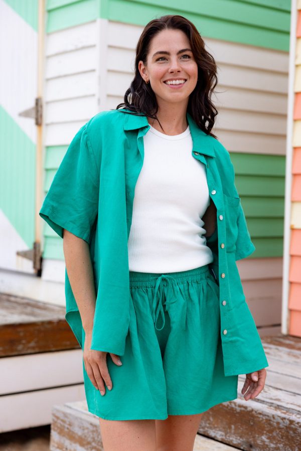 Samara Linen Blend Shirt in Jade For Discount