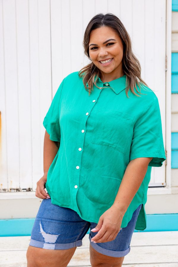 Samara Linen Blend Shirt in Jade For Discount