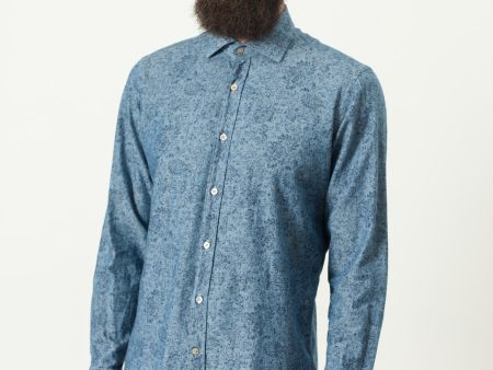 Floral Button-Up in Blue For Discount