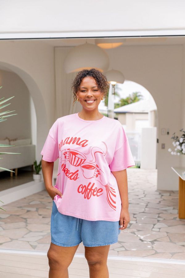 Mamma Needs Coffee Tee in Sherbet Fashion