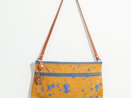 Ink Splatter Shoulder Bag in Mustard Blue For Sale