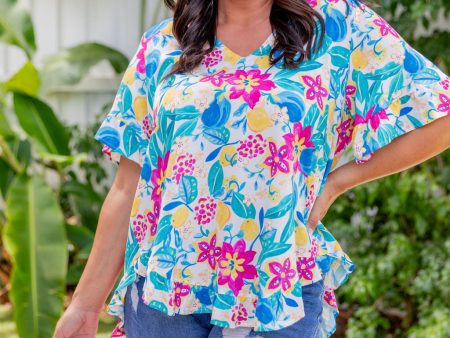 Natalie Top in Lemon Garden Cheap