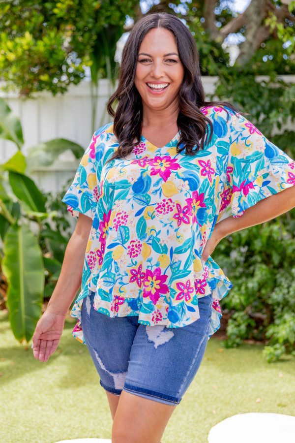 Natalie Top in Lemon Garden Cheap