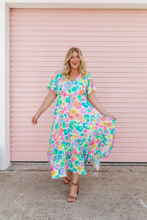 Bonnie Linen Blend Dress in Pastel Leopard by Kasey Rainbow Discount