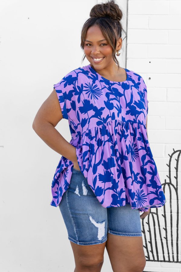 Sally Top in Blue & Purple For Discount