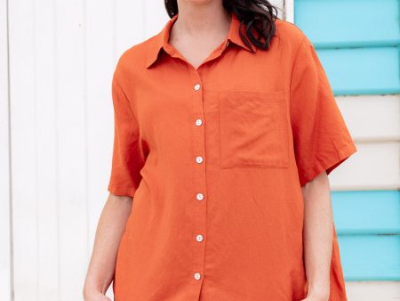 Samara Linen Blend Shirt in Rust For Sale