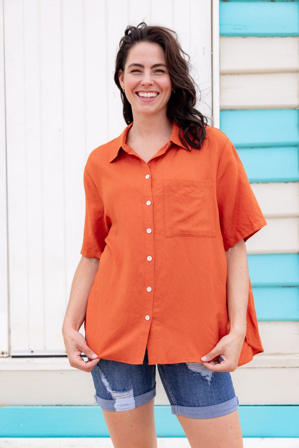 Samara Linen Blend Shirt in Rust For Sale