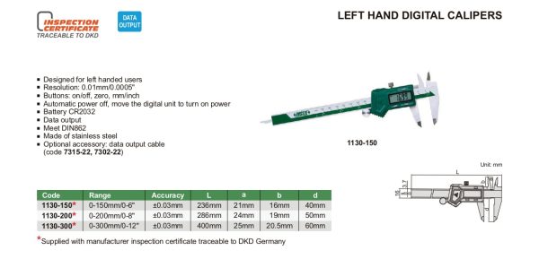 INSIZE Digital Caliper - Left Hand 1130 on Sale