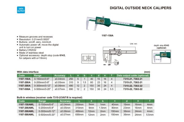 INSIZE Digital Outside Neck Caliper 1187 Cheap