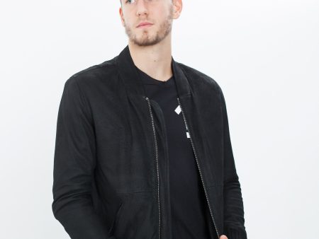 Broken Leather Bomber in Black Online