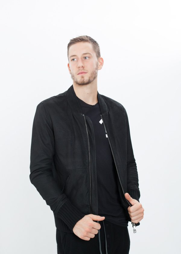 Broken Leather Bomber in Black Online