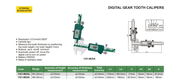 INSIZE Digital Gear Tooth Caliper 1181 Fashion