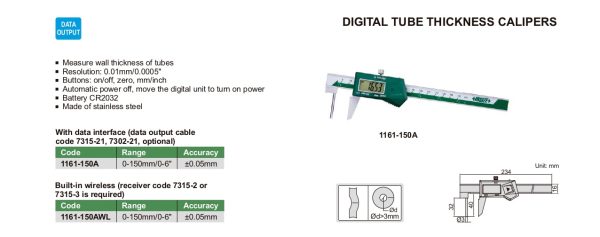 INSIZE Digital Tube Thickness Caliper 1161 Sale