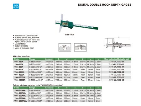 INSIZE Digital Double Hook Depth Gage 1144 For Sale