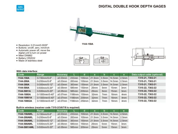 INSIZE Digital Double Hook Depth Gage 1144 For Sale