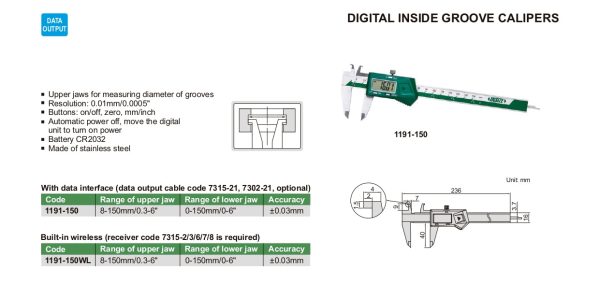 INSIZE Digital Inside Groove Caliper 1191 For Discount