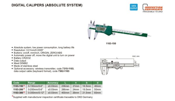 INSIZE Digital Caliper - Absolute System 1103 For Discount