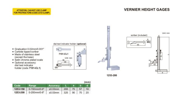 INSIZE Vernier Height Gauge   Gage 1253-200 Sale