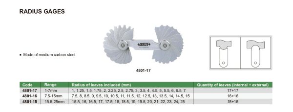 INSIZE Radius Gauge For Discount