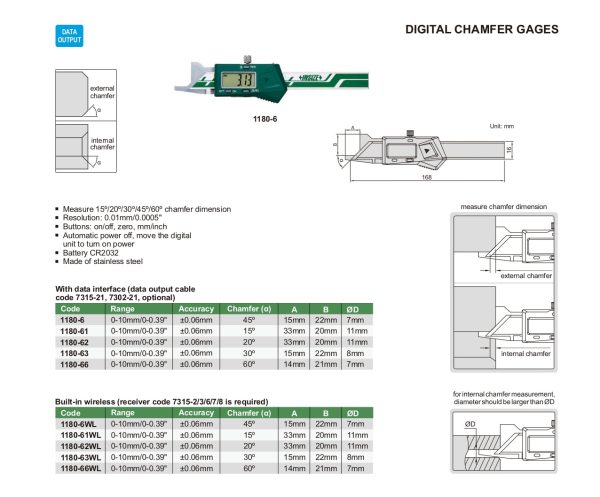 INSIZE Digital Chamfer Gage 1180 Sale