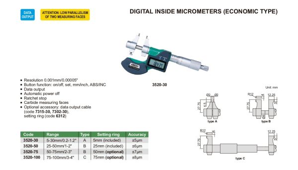 INSIZE Digital Inside Micrometer - economic Type 3520 Supply