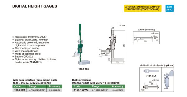 INSIZE Digital Height Gage 1154 on Sale